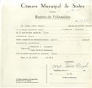 Registo de velocípede com o nº 8799, em nome de Jorge Pedro Miguel, morador em Anços.