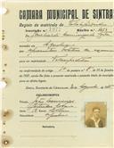 Registo de matricula de velocipedista em nome de Garibaldi Domingos da Costa, morador em Agualva, com o nº de inscrição 1077.