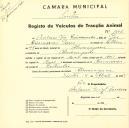 Registo de um veiculo de duas rodas tirado por dois animais de espécie muar destinado a transporte de mercadorias em nome de António José Raimundo, morador em Almoçageme.