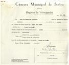 Registo de velocípede de marca Sachs, com o nº 9386, em nome de Luís de Assunção Carvalho, morador em Praia das Maçãs.