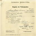 Registo de velocípede de marca Deka, com o nº 2625, em nome de Maria Isabel Medeira, moradora em Algueirão.