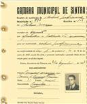 Registo de matricula de cocheiro profissional em nome de António Marques, morador no Algueirão, com o nº de inscrição 933.