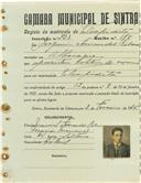 Registo de matricula de velocipedista em nome de Joaquim Fernandes Ribeiro, morador em Albarraque, com o nº de inscrição 933.
