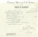 Registo de velocípede com o nº 8549, em nome de Higino da Silva Monteiro, morador em Montelavar.