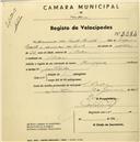 Registo de velocípede de marca Olympique, com o nº 2284, em nome de Armando dos Santos Peralta, morador em S. Pedro de Sintra.