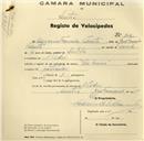 Registo de velocípede de marca Union, com o nº 264, em nome de Américo Ferreira Valente, morador em S. Pedro.
