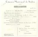 Registo de velocípede com o nº 5586, em nome de João da Silva Vieira dos Reis, morador em Estrada de Carenque, Belas.