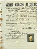 Registo de matricula de velocipedista em nome de Manuel António da Conceição, morador em Sintra, com o nº de inscrição 895.