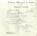 Registo de velocípede de marca Nacional, com o nº 8978, em nome de Vicente Inácio, morador em Pexilgais.