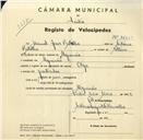 Registo de velocípede de marca Olga, com o nº 3655, em nome de Manuel Jesus Botelho, morador em Algueirão.
