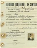 Registo de matricula de velocipedista em nome de Manuel José da Cunha, morador na Azóia, com o nº de inscrição 1063.