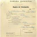 Registo de velocípede com o nº 575, em nome de António Joaquim Brás, morador em Sintra.