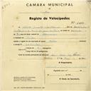 Registo de velocípede de marca Meteor, com o nº 1659, em nome de Alberto Duarte Constâncio, morador em Paiões.