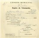 Registo de velocípede com o nº 3132, em nome de Abel da Silva Reis, morador em Linhó.
