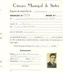 Registo de matricula de carroceiro em nome de António Teodoro de Almeida Bastos, morador em Queluz, com o nº de inscrição 1874.