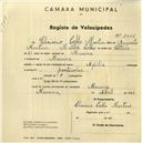 Registo de velocípede de marca Aprilia, com o nº 2446, em nome de Elisiário Coelho Martins, morador em Maceira.