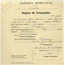 Registo de velocípede de marca Elgin, com o nº 1273, em nome de António Dias Simões, morador em Assafora.