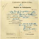 Registo de velocípede de marca Oriental, com o nº 2593, em nome de José Manuel Manghtor Simão, morador em Banzão.