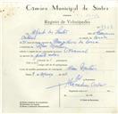Registo de velocípede de marca Nacional, com o nº 8676, em nome de Alfredo dos Santos, morador em Mem Martins.
