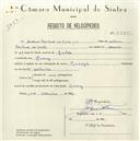 Registo de velocípede de marca Raleigh, com o nº 5435, em nome de António Barbosa da Costa Júnior, morador em Queluz.