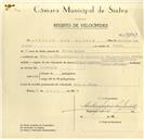 Registo de velocípede de marca Cinal Pachancho, com o nº 10103, em nome de António dos Santos, morador em Vale de  Lobos.