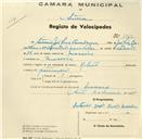 Registo de velocípede de marca Robert, com o nº 1062, em nome de António José Luís Corredoura, morador em Maceira.