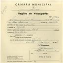 Registo de velocípede com o nº 3960, em nome de Joaquim José Maria, morador em Linhó.