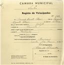 Registo de velocípede de marca Atmos, com o nº 1319, em nome de Artur António da Silva, morador em Albarraque.