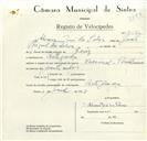 Registo de velocípede de marca Nacional, com o nº 9056, em nome de Álvaro José da Silva, morador em Cortegaça.