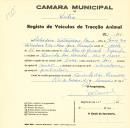 Registo de um veiculo de duas rodas tirado por dois animais de espécie muar destinado a transporte de mercadorias em nome de Salvadora Matarrodona Coma, moradora na Quinta das Serradas.