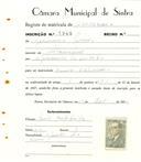 Registo de matricula de carroceiro em nome de Germano Pereira, morador em Albarraque, com o nº de inscrição 1945.