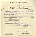 Registo de velocípede com o nº 3719, em nome de José Carlos Ferreira Vidal, morador em Pendão.