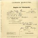 Registo de velocípede de marca Vitória, com o nº 2866, em nome de José Vítor Pereira, morador em Casal do Pelão.