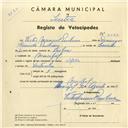 Registo de velocípede de marca Ofélia, com o nº 4355, em nome de Vítor Manuel Pinheiro, morador em Mucifal.