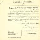 Registo de um veiculo de duas rodas tirado por um animal de espécie asinina destinado a transporte de mercadorias em nome de Domingos Inácio Camarão, morador na Terrugem.