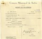 Registo de velocípede de marca Mavic, com o nº 9999, em nome de João Caetano, morador em Vila Verde.