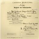 Registo de velocípede de marca Lord, com o nº 2764, em nome de José Fortunato Marques Oliveira, morador em Colónia Penal Agrícola, Sintra.