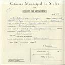 Registo de velocípede com o nº 4981, em nome de José António Domingos, morador em Albarraque.