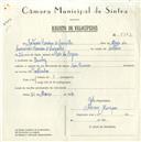 Registo de velocípede com o nº 5703, em nome de António Ferreira de Carvalho, morador em Queluz.