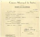 Registo de velocípede de marca Philips, com o nº 9930, em nome de Alfredo Tomás, morador em Lameiras.