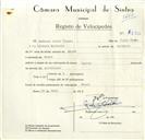 Registo de velocípede com o nº 8911, em nome de António Júlio Vieira, morador em Anços.