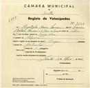 Registo de velocípede de marca Origan, com o nº 3631, em nome de Agostinho Amaro Tonecas, morador em Algueirão.