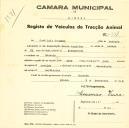 Registo de um veiculo de duas rodas tirado por dois animais de espécie cavalar destinado a transporte de mercadorias em nome de José Luís Antunes, morador em Gouveia.