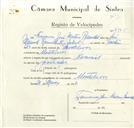 Registo de velocípede de marca Nacional, com o nº 8745, em nome de Francisco José Mateus Ramalhete, morador em Montelavar.