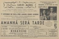 Programa do filme "Amanhã Será Tarde" com a participação de Vittorio de Sica, Pier Angeli e Gino Leurini.