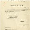 Registo de velocípede de marca Raleigh, com o nº 1305, em nome de Artur Dias da Silva, morador em Belas.