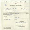 Registo de velocípede de marca  Rudge, com o nº 5144, em nome de Manuel da Costa, morador em Sintra.