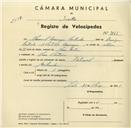 Registo de velocípede de marca Nacional, com o nº 3563, em nome de Manuel Domingos Machado, morador em Mem Martins.