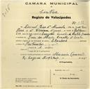 Registo de velocípede de marca Standard, com o nº 652, em nome de Leonel Dias d'Almeida, morador em Praia das Maçãs.
