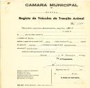 Registo de um veiculo de duas rodas tirado por um animal de espécie bovina destinado a transporte de mercadorias em nome de Sociedade Agrícola Abastecedora Sagrial, Ldª. sediada em Belas.